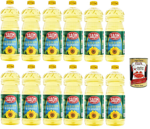 Italian Gourmet E.R. Sonnenblume Saom Olio di Semi di Girasole Sonnenblumenöl Speiseöl Frittieröl 100% Italienisches Öl dose 12x 1Lt + Italian Gourmet polpa 400g 8032804040014