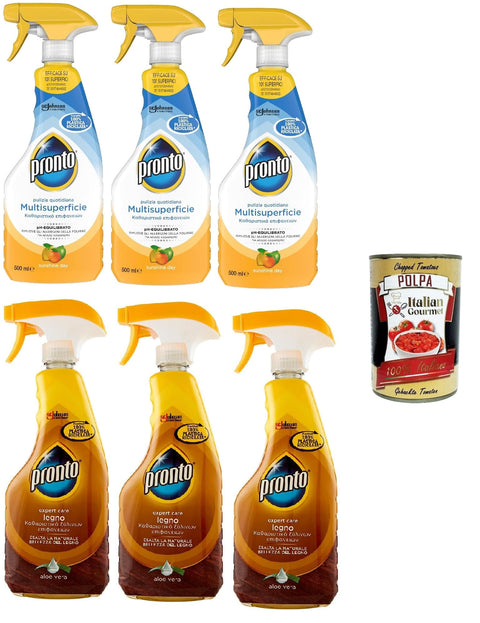 Italian Gourmet E.R. Spezialputzmittel Pronto Detergente Multisuperficie Testpaket, Mehrflächenreiniger, Recycelbare Flasche, Trigger Reinigungsmittel 6x 500ml Packung + Italian Gourmet polpa 400g 8032804040014