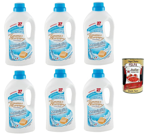 Spuma di Sciampagna Detersivo Lavatrice Marsiglia, Desinfizierendes Flüssigwaschmittel, 27 Wäschen 6x 1215ml inkl. Italian Gourmet polpa 400g Original italienisch