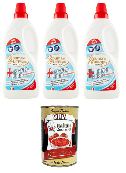 Italian Gourmet E.R. Spezialwaschmittel Spuma di Sciampagna- Bianco Puro Additivo igienizzante Reinweißer Desinfektionszusatz 3x1lt + Italian Gourmet polpa 400g 8007750085037