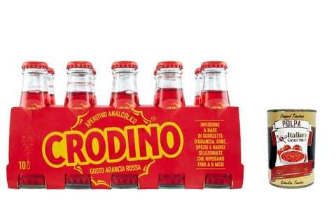 Italian Gourmet E.R. Spirituosen Crodino arancia rossa, Crodino rot orange 10x 100 ml Aperitif bitter, Italienischer nicht -alkoholischer Aperitif bereit zu trinken + Italian Gourmet polpa 400g 8032804040014