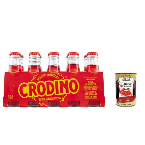 San Pellegrino Crodino arancia rossa, Crodino rot orange Aperitif bitter, Italienischer nicht - alkoholischer Aperitif bereit zu trinken 10x 100 ml inkl. Italian Gourmet polpa 400g Original italienisch