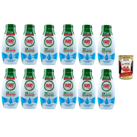 Fairy Geschirrspülgel Platinum Extra Shine, Meeresbrise-Geschirrspülmittel, 28 Waschgänge, 12x 504 ml Original italienisch inkl. Italian Gourmet Polpa 400g