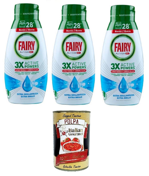 Fairy Geschirrspülgel Platinum Extra Shine, Meeresbrise - Geschirrspülmittel, 28 Waschgänge 3x 504 ml inkl. Italian Gourmet polpa 400g Original italienisch