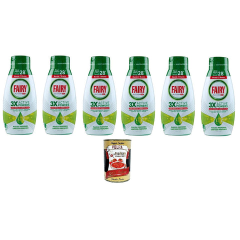 Fairy Geschirrspülgel Platinum Tiefenreinigung, Zitronengeschirrspülmittel, 28 Waschgänge 6x 540 ml inkl. Italian Gourmet polpa 400g Original italienisch