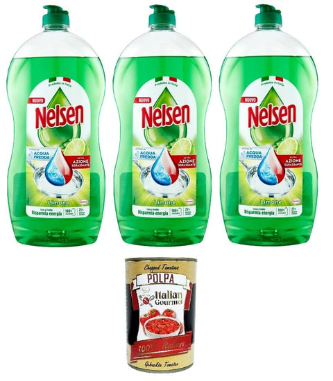Nelsen Detersivo per stoviglie Limone Zitronenspülmittel 3x 850ml Original italienisch inkl. Italian Gourmet Polpa 400g