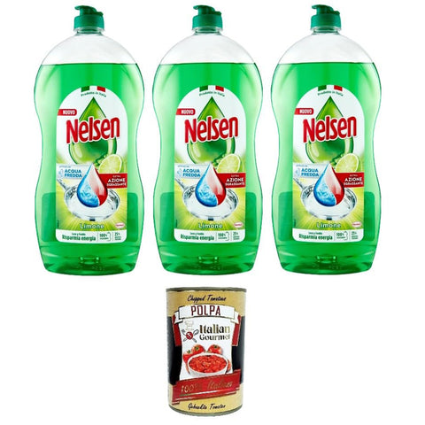 Nelsen Detersivo per stoviglie Limone Zitronenspülmittel 3x 850ml Original italienisch inkl. Italian Gourmet Polpa 400g