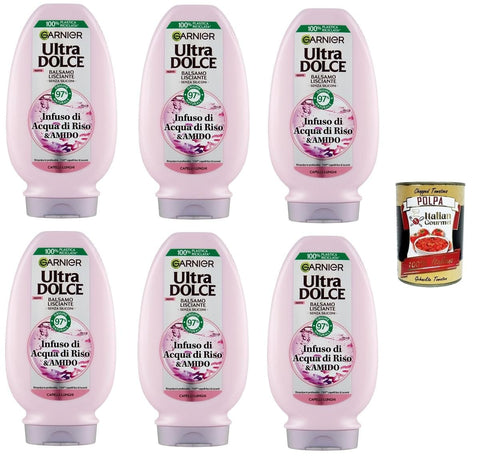 Italian Gourmet E.R. Spülungen & Conditioner G. Ultra Dolce Infuso di Acqua di Riso & Amido, Balsamo Lisciante Reiswasser- und Stärkeaufguss, glättender Conditioner 6x200 ml+ Italian Gourmet polpa 400g 8032804040014