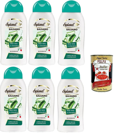 Italian Gourmet E.R. Spülungen & Conditioner Splend'Or Balsamo aloe vera e Cheratina per capelli secchi e danneggiati Aloe Vera und Keratin Conditioner für trockenes und strapaziertes Haar 6x 300 ml + Italian Gourmet polpa 400g 8032804040014