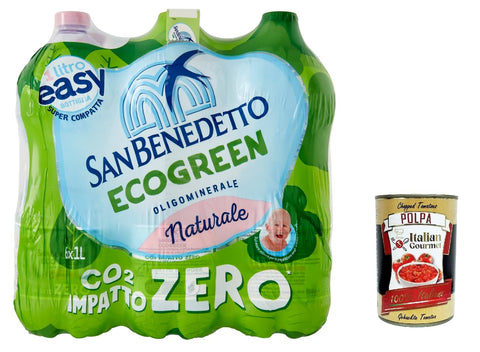Italian Gourmet E.R. Stilles Wasser 12x San Benedetto Acqua Naturale Benedicta Ecogreen Easy 1 L, Oligomineralisches Natürliches Wasser PET-Einwegflasche + Italian Gourmet polpa 400g 8001620006795