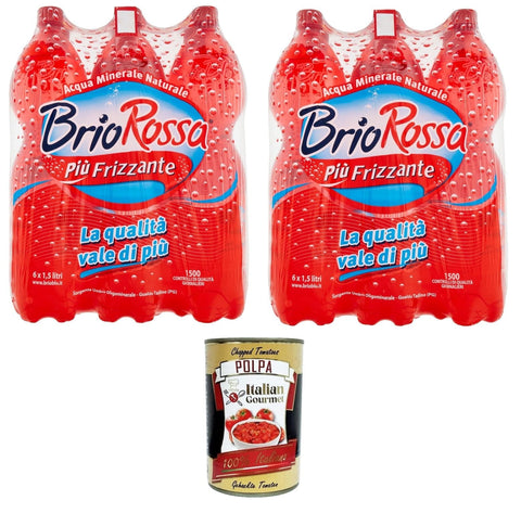 Rocchetta Brio Rossa Più Frizzante Mehr prickelndes oligomineralisches natürliches Mineralwasser 12x1.5lt inkl. Italian Gourmet polpa 400g Original italienisch