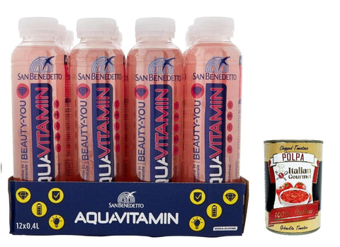 Italian Gourmet E.R. Stilles Wasser San Benedetto Aquavitamin Beauty you 12x 400 ml, Wasser mit Rote Früchte, water with red fruits + Italian Gourmet polpa 400g 8032804040014