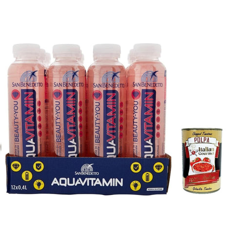 San Benedetto Aquavitamin Beauty you 12x 400 ml, Wasser mit Rote Früchte, water with red fruits Original italienisch inkl. Italian Gourmet Polpa 400g