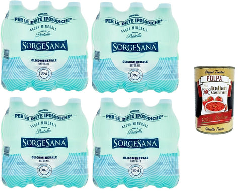 Italian Gourmet E.R. Stilles Wasser Sorgesana Acqua Oligominerale Naturale Natürliches oligomineralisches Mineralwasser 24x50cl+ Italian Gourmet polpa 400g 8032804040014