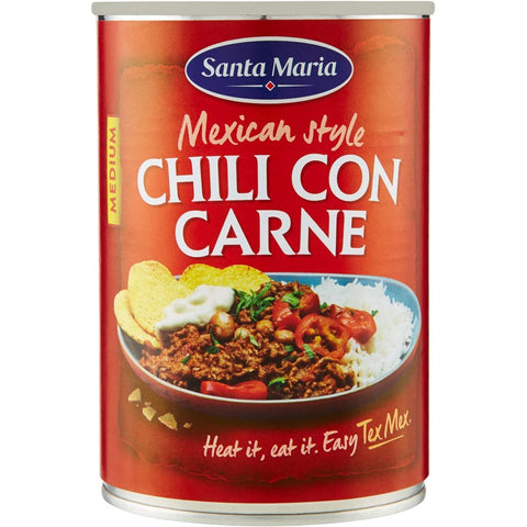 Santa Maria Chili con Carne, würziges Gericht, typisch für die Tex-Mex-Küche, leicht scharf, 410g Dose 6x Original italienisch inkl. Italian Gourmet Polpa 400g