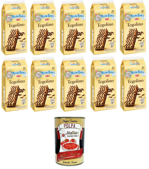 Italian Gourmet E.R. Süßigkeiten Mulino Bianco - Tegolino- 10 Packungen à 350 g+ Italian Gourmet Polpa 400 g 8032804040014