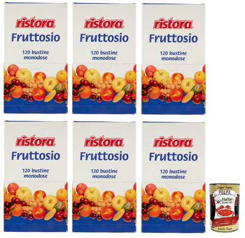 Italian Gourmet E.R. Süßstoffe 6x Ristora Fruttosio,Fruktose Süßstoff, 480-g-Packung, jede Packung enthält 120 Einzeldosisbeutel à 4g + Italian Gourmet Polpa di Pomodoro 400g Dose 8004990123413