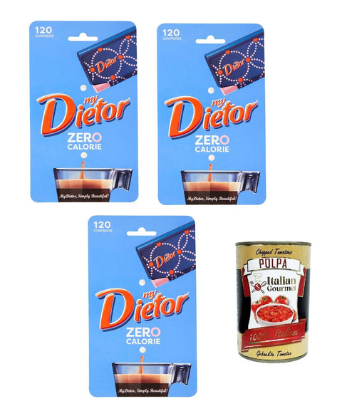 Italian Gourmet E.R. Süßstoffe Dietor, my Dietor Zero Calorie, Natürlicher Süßstoff 0 kcal, Glutenfrei, gluten free, Ohne Aspartam, 3x 120 Tabletten + Italian Gourmet polpa 400g 8032804040014