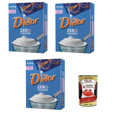 Dietor my Zero Calorie, Natürlicher Süßstoff 0 kcal, Glutenfrei, gluten free, Ohne Aspartam, in Pulverform 3x 200g Original italienisch inkl. Italian Gourmet Polpa 400g
