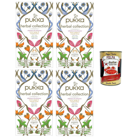 Pukka Herbal Collection - 5 Kräutertees - 4x Packungen mit 20 Beuteln Original italienisch inkl. Italian Gourmet Polpa 400g