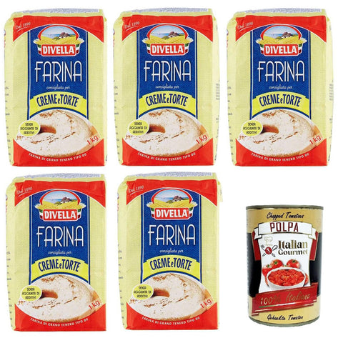 Divella Farina 00 consigliata per Creme e Torte Mehl 00 empfohlen für Cremes und Kuchen 5x1kg inkl. Italian Gourmet Polpa 400gr Original italienisch