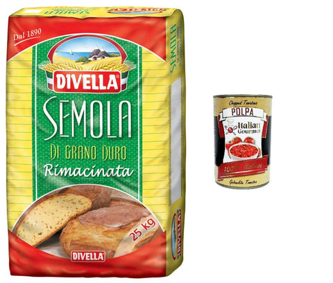 Italian Gourmet E.R. Teffmehl DIVELLA SEMOLA RIMACINATA 25 KG + Italian Gourmet Polpa 400 g 8005121201000