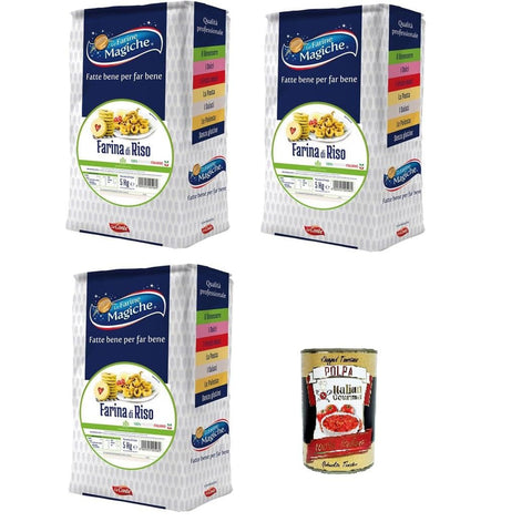 Lo conte Le Farine Magiche Reismehl 3x5 kg 100% italienisches Produkt Glutenfrei Original italienisch inkl. Italian Gourmet Polpa 400g
