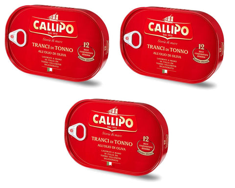 Italian Gourmet E.R. Thunfisch 3x Callipo Tranci di Tonno all'olio di oliva Italienisch Thunfisch in Olivenöl 320g Thunfischscheiben in Olivenöl 12 Monate Reifung 8001561003792
