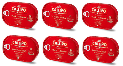 Italian Gourmet E.R. Thunfisch 6x Callipo Tranci di Tonno all'olio di oliva Italienisch Thunfisch in Olivenöl 320g Thunfischscheiben in Olivenöl 12 Monate Reifung 8001561003792