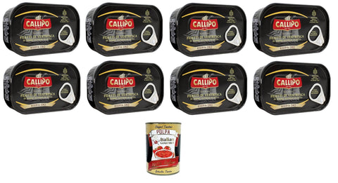 Italian Gourmet E.R. Thunfisch Callipo Filetti di Ventresca di Tonno all'olio di oliva Thunfischbauchfilets in Olivenöl 8x125gr + Italian Gourmet polpa 400g 8032804040014
