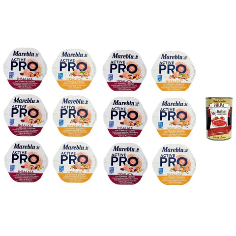 Mareblu Active Pro Testpaket Insalata Con Tonno E Legumi, Tonno e Quinoa Pro Salat mit Thunfisch und 12x220g Original italienisch Feinkost