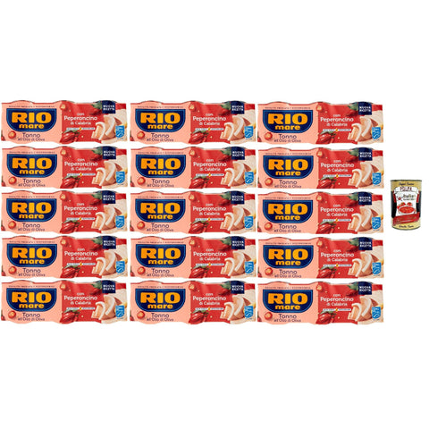 Rio Mare Thunfisch Tonno all'Olio di Oliva, Thunfisch in Olivenöl mit Kalabrischer Chilischote, 60er - Pack Dose 80g inkl. Italian Gourmet 400g Original italienisch