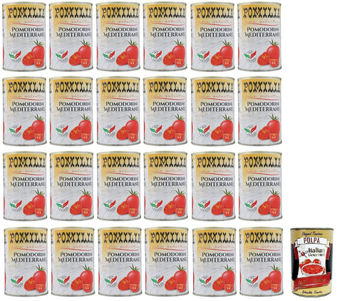 Pomilia Pomodorini Ciliegini Mediterranei, Mediterrane Kirschtomaten, 100% Tomaten, Dose 24x 400g inkl. Italian Gourmet Polpa di Pomodoro 400g Dose Original italienisch