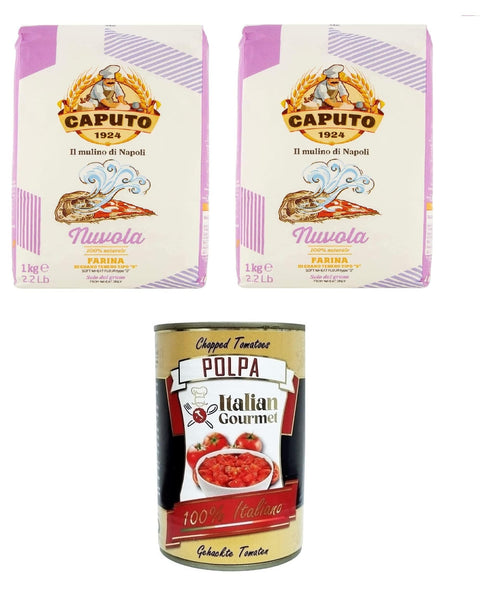 Italian Gourmet E.R. Tomatenmark 2x Farina Molino Caputo Nuvola Pizza Napoli Pizzamehl für leichten teig 1kg und Italian Gourmet Polpa di pomodoro Fein gehacktes Tomatenmark 1x 400g 8032804040014