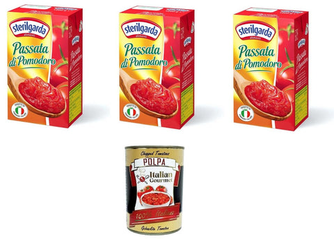 Italian Gourmet E.R. Tomatenmark Sterilgarda passata di pomodoro BRICK Tomatenpüree 3x1000gr + Italian Gourmet polpa 400g 8032804040014