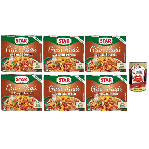 Star Il mio Gran ragù 'Con Funghi Porcini', ragu sauce mit Steinpilzen, N.1 in Italien, mit 100% Fleisch, 6 Packung mit 2 Dosen à 180g inkl. Italian Gourmet polpa 400gr Original italienisch