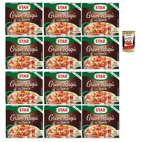 Star il mio Gran Ragù con geräucherter Schinken, mit 100% italienischem Fleisch, N.1 in Italien, 12x Packung mit 2 Dosen à 180g Original italienisch inkl. Italian Gourmet Polpa 400g