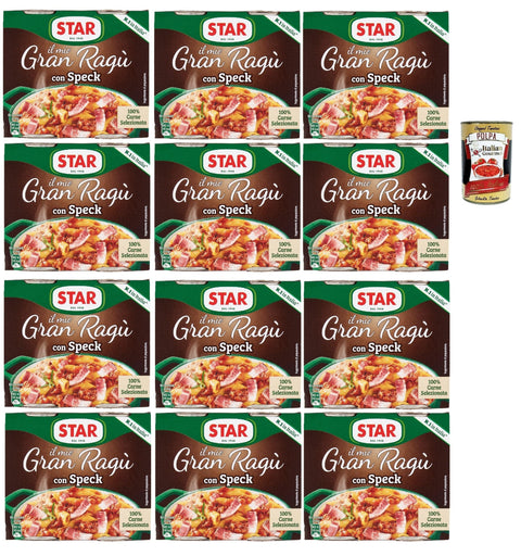 Italian Gourmet E.R. Tomatensauce Star il mio Gran Ragù con geräucherter Schinken, mit 100% italienischem Fleisch, N.1 in Italien, 12x Packung mit 2 Dosen à 180g + Italian Gourmet polpa 400gr 8032804040014