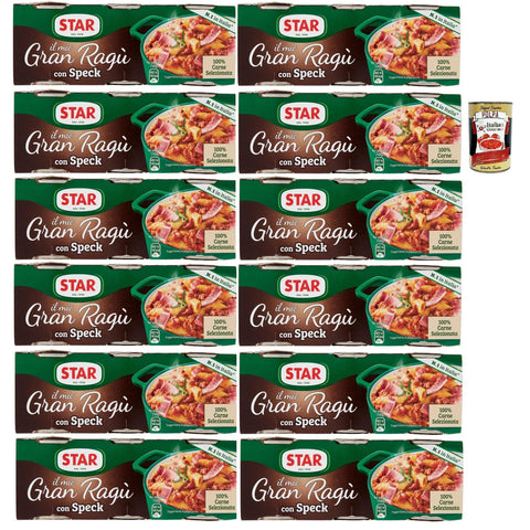 Star il mio Gran Ragù con geräucherter Schinken, mit 100% italienischem Fleisch, N.1 in Italien, 12x Packung mit 3 Dosen à 100g Original italienisch inkl. Italian Gourmet Polpa 400g