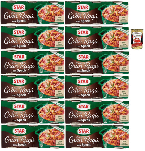 Italian Gourmet E.R. Tomatensauce Star il mio Gran Ragù con geräucherter Schinken, mit 100% italienischem Fleisch, N.1 in Italien, 12x Packung mit 3 Dosen à 100g + Italian Gourmet polpa 400gr 8032804040014