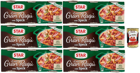 Italian Gourmet E.R. Tomatensauce Star il mio Gran Ragù con geräucherter Schinken, mit 100% italienischem Fleisch, N.1 in Italien, 6x Packung mit 3 Dosen à 100g + Italian Gourmet polpa 400gr 8032804040014