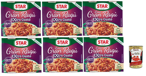 Italian Gourmet E.R. Tomatensauce Star il mio Gran Ragù Extra Gusto mit 100% italienischem Fleisch, N.1 in Italien, 6x Packung mit 2 Dosen à 180g + Italian Gourmet polpa 400gr 8032804040014