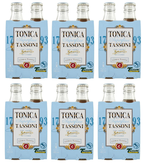 Tassoni Tonica Superfine con Aroma Naturale di Cedro Kohlensäurehaltiges Erfrischungsgetränk Tonic Water mit natürlichem Zedernaroma Glasflasche (4 x 18cl) 6x Original italienisch