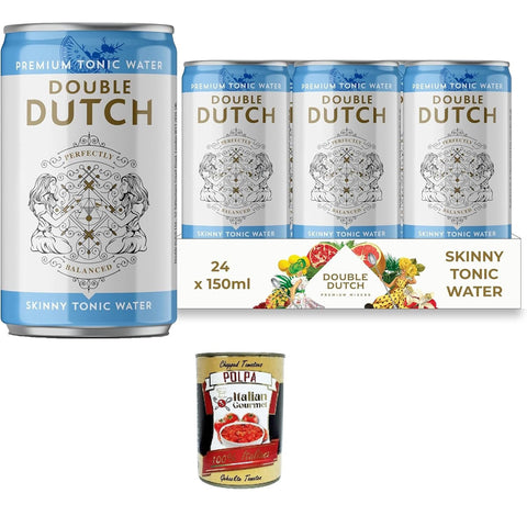 Double Dutch Skinny Tonic WaterPremium Tonic Mixer 24 x 150 ml Dosen | Kalorienarmer, perfekter Mixer für Cocktails Original italienisch inkl. Italian Gourmet Polpa 400g