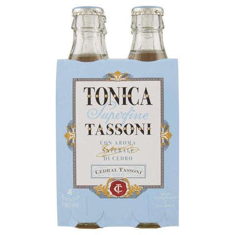 Italian Gourmet E.R. Tonic Water Tassoni Tonica Superfine con Aroma Naturale di Cedro Kohlensäurehaltiges Erfrischungsgetränk Tonic Water mit natürlichem Zedernaroma Glasflasche (4 x 18cl) 8005613000012