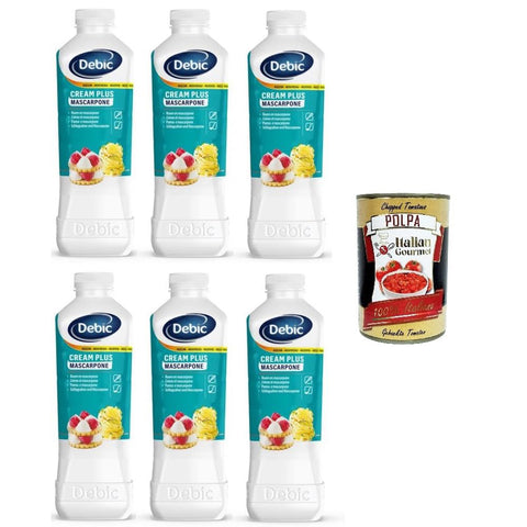 Debic Crema Plus Mascarpone-Creme und Mascarpone-Mischung zum Schlagen und Kochen, 6x 1lt Original italienisch inkl. Italian Gourmet Polpa 400g