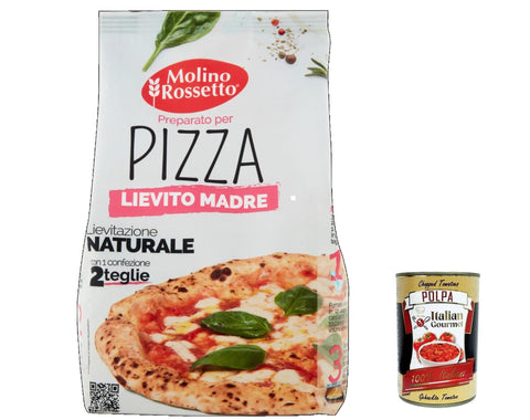 Molino Rossetto Preparato per pizza con lievito madre, pizzamischung mit Mutterhefe 750g 6x Original italienisch inkl. Italian Gourmet Polpa 400g
