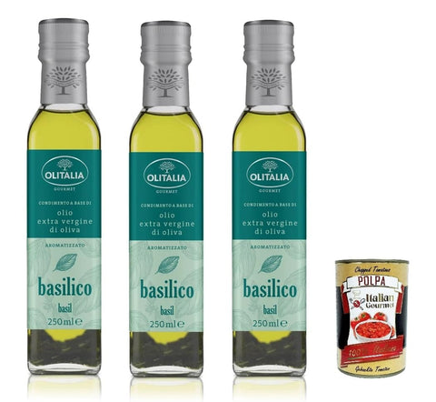 Italian Gourmet E.R. Trüffel Olitalia Olio Condimento a Base di olio extra vergine di oliva all'aroma di Basilico, Extra Natives Olivenöl Basilikum geschmack 3x 250ml + Italian Gourmet polpa 400g 8032804040014