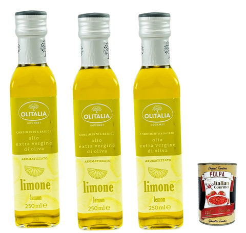 Italian Gourmet E.R. Trüffel Olitalia Olio Condimento a Base di olio extra vergine di oliva all'aroma di limone, Extra Natives Olivenöl Zitrone geschmack 3x 250ml + Italian Gourmet polpa 400g 8032804040014