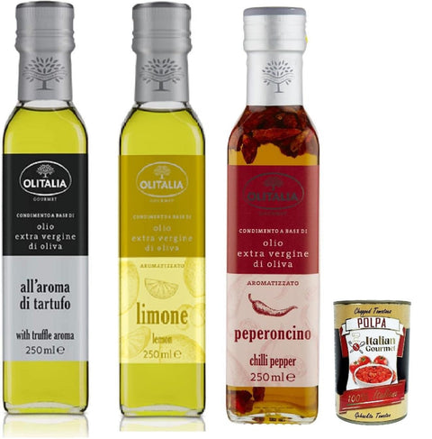Italian Gourmet E.R. Trüffel Olitalia Olio Condimento a Base di olio extra vergine di oliva all'aroma test set, Extra Natives Olivenöl geschmack 3x 250ml + Italian Gourmet polpa 400g 8032804040014